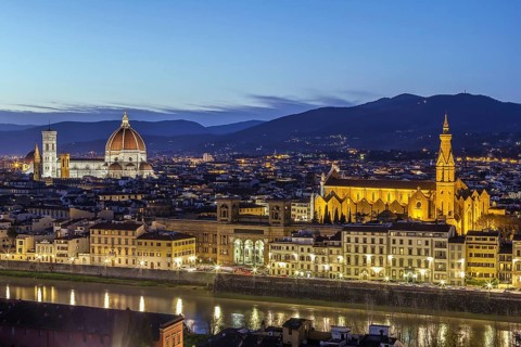 View of Florence in evening from Michelangelo hill., Italy