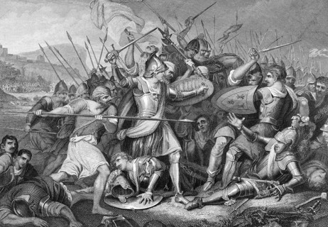 Battle of Agincourt in 1415 on engraving from the 1800s. Major English victory against a