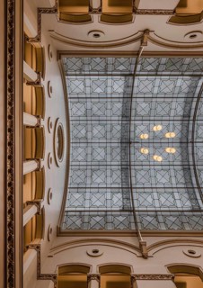 Brussels city center, Brussels Capital Region, Belgium, 03 02 2020 Art nouveau decorated ceiling