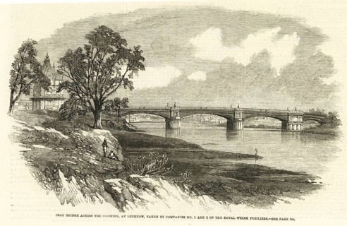Iron bridge across Gomti Gomati river at Lucknow, taken by companies no. 1 and 2 of the royal welsh