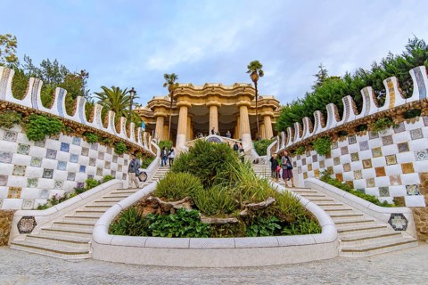 The dragon staircase of Park Guell in Barcelona, Spain