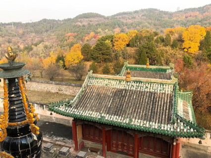 Aerial view of The Temple of Universal Happiness, Pule si, also called the round Pavillion, this