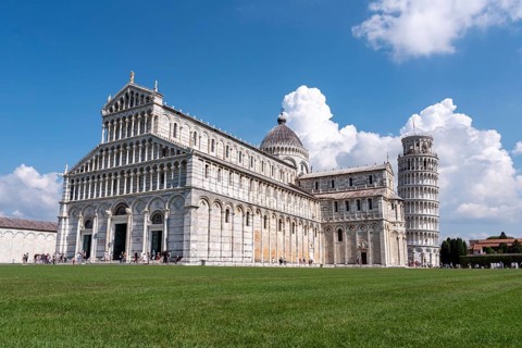 Cathedral and famous leaning tower of Pisa, Italy