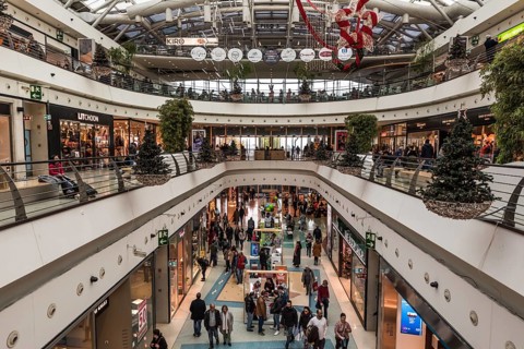 Lisbon, Portugal, 12 28 2018: Contemporary interior design of the Vasco da Gama shopping mall with