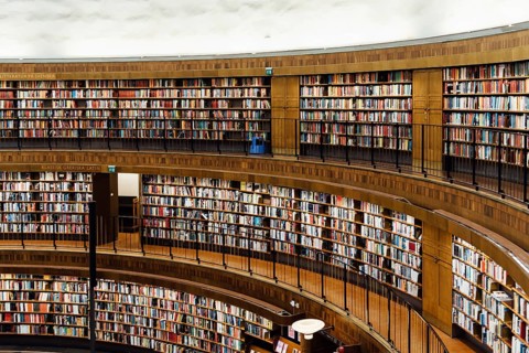 Stockholm, Sweden, August 8, 2019: Interior view of Stockholm Public Library, an iconic building