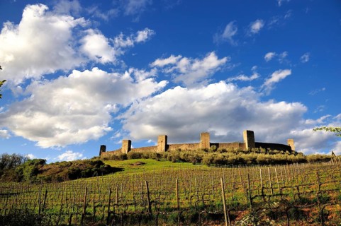 View of the walled city of Monterigioni in Tuscany, Italy