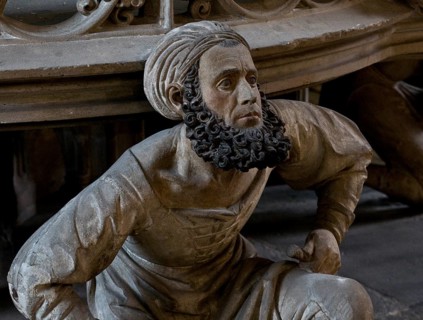 Adam Kraft, full-length self-portrait on the base of the sacrament house, St., Sankt, Saint