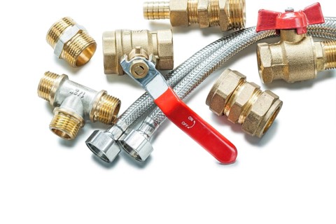 Plumbing fixtures pipe fittings isolated on white