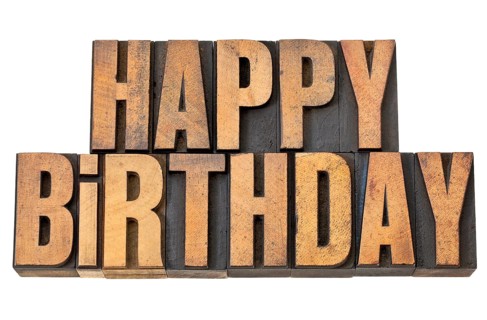 Happy birthday greetings - isolated words in vintage letterpress wood type