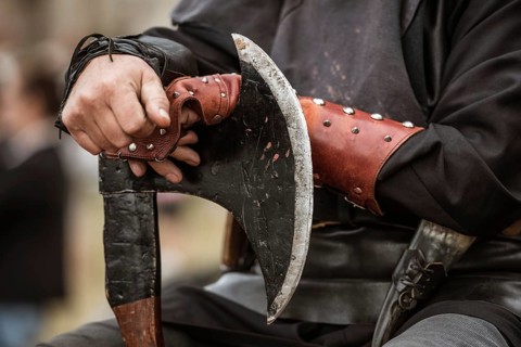 Detail of the ax of medieval executioner in Lubiaz, Poland