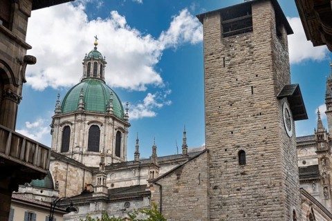 Architectural detail of the roof of the Como cathedral, Italy