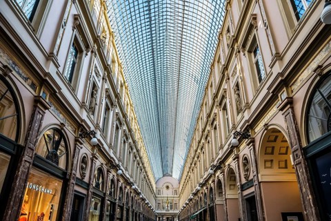Interior design of the Royal Gallery of Saint Hubert, Brussels Old Town, Belgium, May 2017