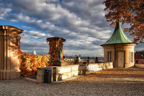 Autumn sunset in Paradise Garden near Prague Castle - HDR Image