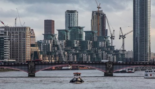 London, St George Wharf residential development. On the right bank of the Thames Architects