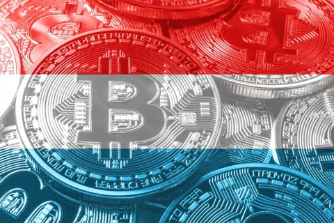 Luxembourg bitcoin flag, national flag cryptocurrency concept black background