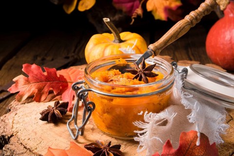 Ein köstlicher herbstlicher cremiger hokkaido kürbis pure