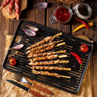 Fresh and crispy rustic pork belly grill sticks