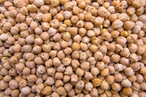 Full-Frame Close-Up of White Chickpeas, Egyptian Peas, Top View
