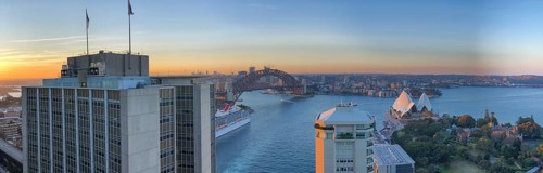 Panoramic aerial view of the Sydney Harbor Bridge, Australia