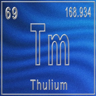 Thulium chemical element, Sign with atomic number and atomic weight, Periodic Table Element
