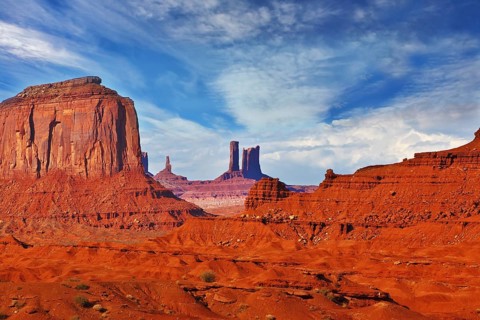 Magic view of the red desert. Monument Valley in the Navajo Indian Reservation. Arizona, USA. The