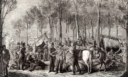 Military camp at the Avenue des Champs-Élysées, Paris, France, 1815