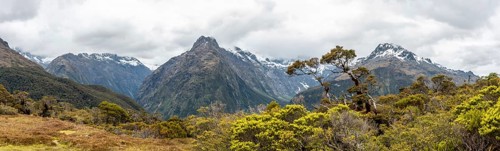 Panoramic view of the Southern Alps at Key Summit, Fiordland National Park, South Island of New