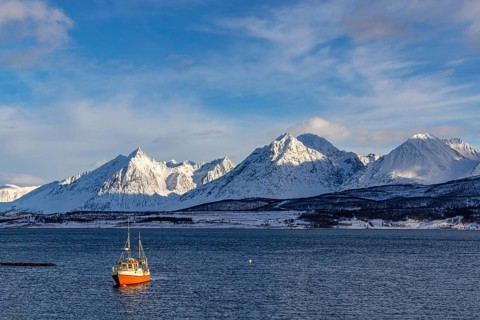 Fjord panorama near Sjusnes, Troms, Norway