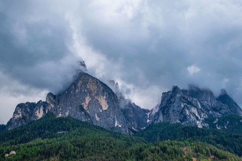 Panoramic view of Mount Sciliar on the Seiser Alm in the Dolomites in South Tyrol, Italy