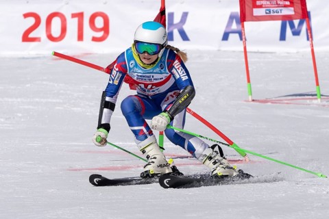 MOROZNAYA MOUNT, KAMCHATKA PENINSULA, RUSSIA, MARCH 30, 2019: Russian Federation Alpine Skiing