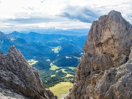 Climbing on the Rotwand and Masare via ferrata in the rose garden in the Dolomites, South Tyrol,
