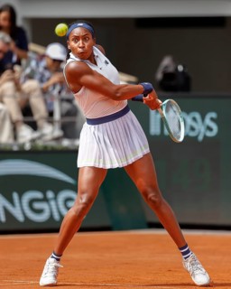 American tennis player Coco Gauff in action at the French Open 2024, Roland Garros, Paris, France.