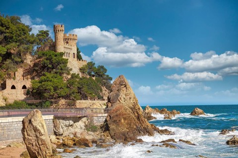 Beautiful view on Castell d'en Plaja from seaside in Lloret de Mar, Costa Brava, Spain. Sunny