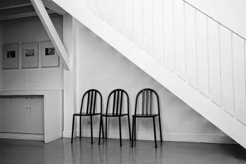 Interior of henri cartier bresson museum with designer chairs in paris, france