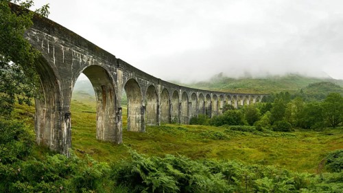 High resolution panorama of Glenfinnan railway viaduct (location from Harry Potter movie) shot from
