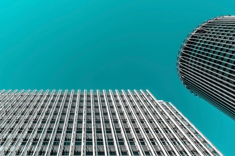 Madrid, Spain, 30 August 2020: Modern Office Buildings in AZCA Financial District. Torre Europa and