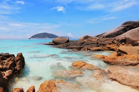 Similansky islands, Andaman Sea, Thailand. The thinnest white sand of a beach adjoins with huge