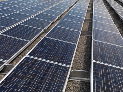 Solar panels on a roof of building