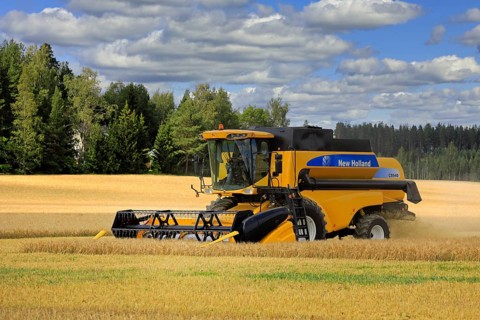 Autumn harvest 2020 begins in Finland: farmer harvesting barley with New Holland CS540 combine in