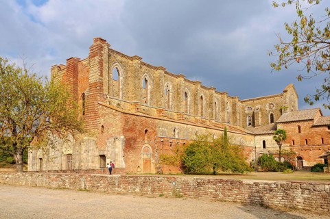 Abbey of Saint Galgano, a former Cistercian monastery in the valley of the Merse River, San