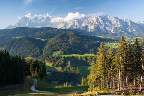 View from mountain to the valley near the Schladming city in Austria