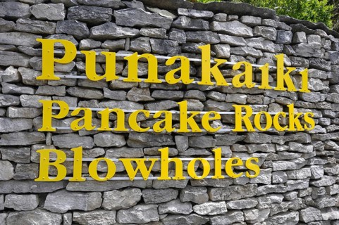 Signage at Punakaiki for the Pancake Rocks and Blowholes, West Coast, South Island, New Zealand