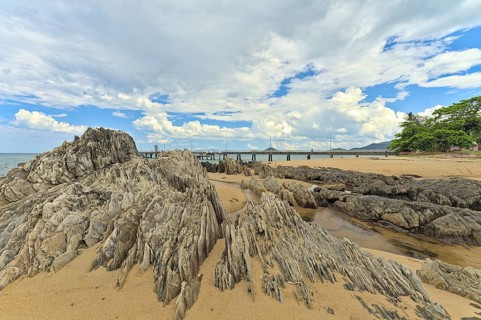 Beach view near Palm Cove Jetty with beautiful rocks formation. Reupload after color adjustment