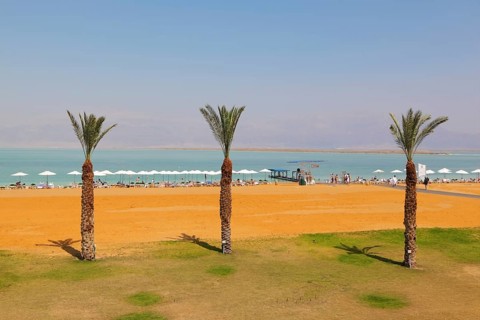 Medical beach luxury hotel at the Dead Sea in Israel. Sunny spring day