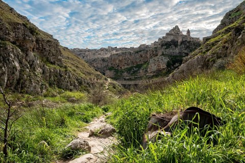 View of the canyon in Matera in Italy