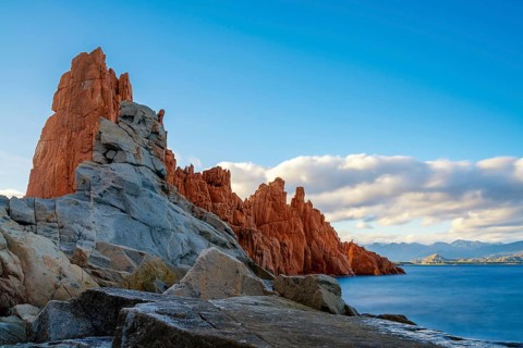 A long exposure view of the red rocks of Arbatax