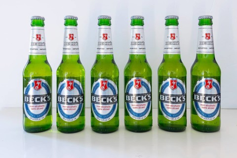 Calgary, Alberta, Canada. May 31, 2024. Several Beck's Non-Alcoholic Beer bottles