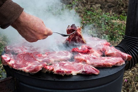 Grilled meat, pork, beef and chicken meat on barbecue, grill