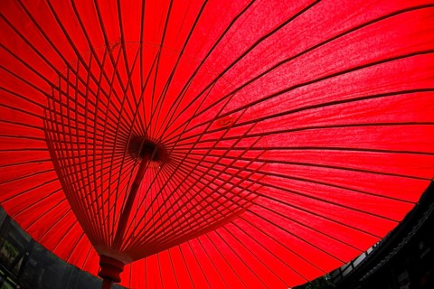 Bright red umbrella of the image. Shooting Location: Yokohama-city kanagawa prefecture