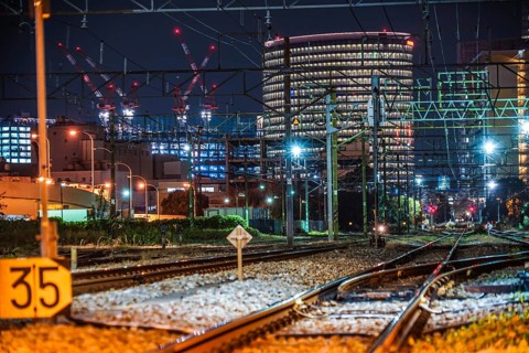 Line and Yokohama Minato Mirai of night view. Shooting Location: Yokohama-city kanagawa prefecture